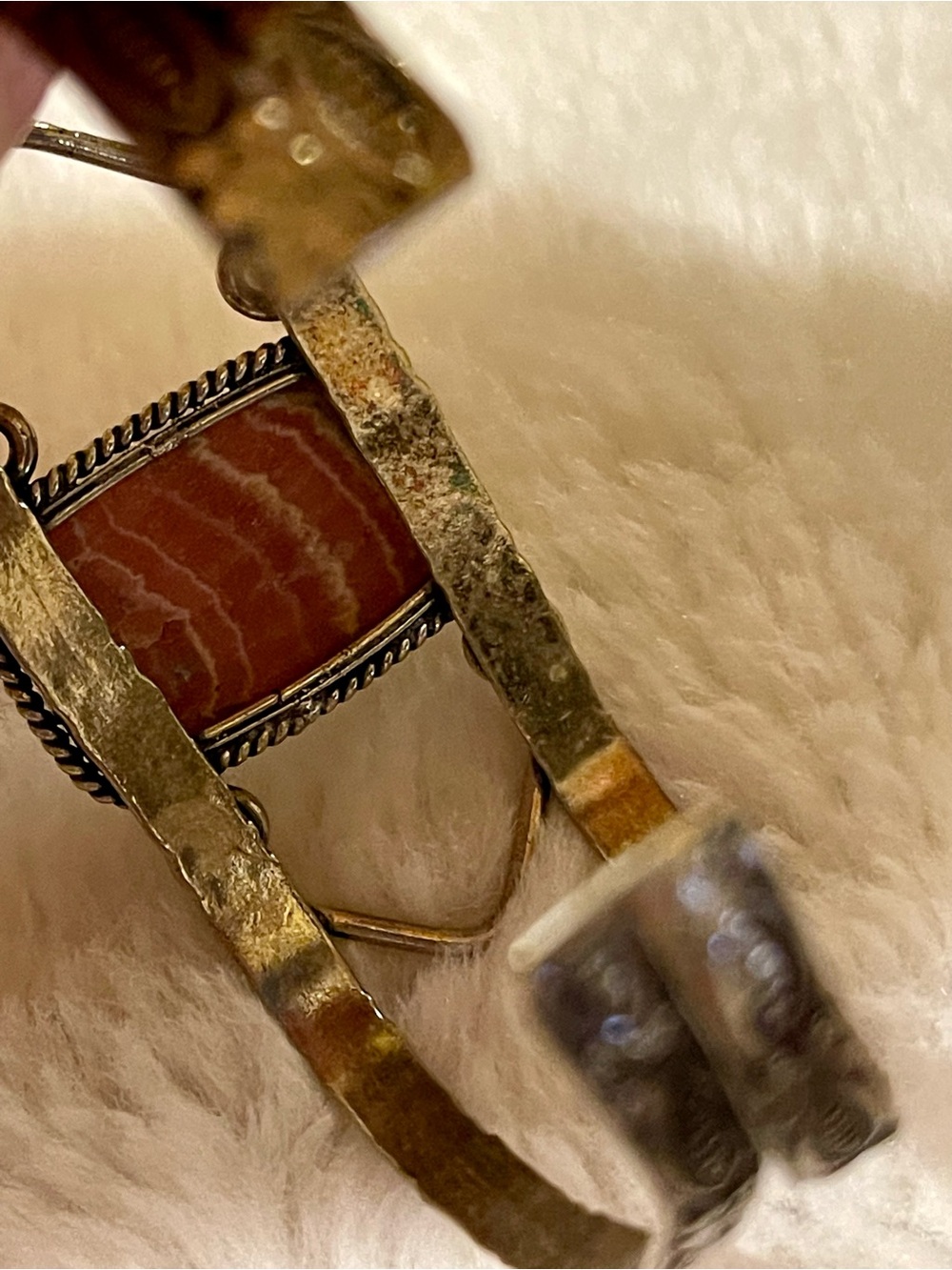 Pink Rhodochrosite Sterling Silver Style Ornate Cuff Bracelet - Picture 9 of 13